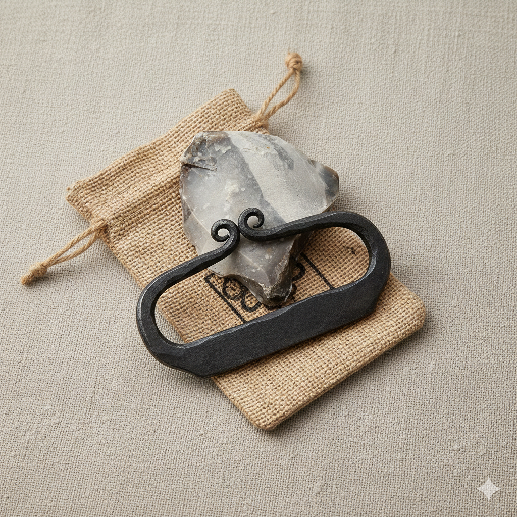KonvoySG Hand-Forged Flint & Steel Fire Striker Kit – Carbon Steel with English Flint Stone & Jute Carry Bag – Traditional Bushcraft Survival Fire Starter for Camping & Emergency Use