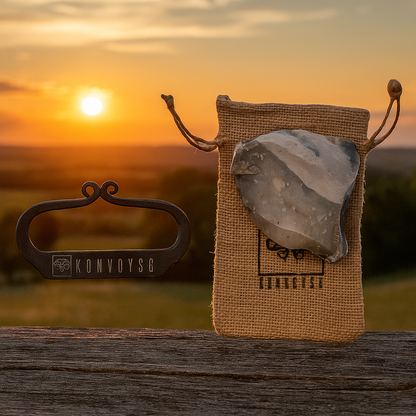 KonvoySG Hand-Forged Flint & Steel Fire Striker Kit – Carbon Steel with English Flint Stone & Jute Carry Bag – Traditional Bushcraft Survival Fire Starter for Camping & Emergency Use