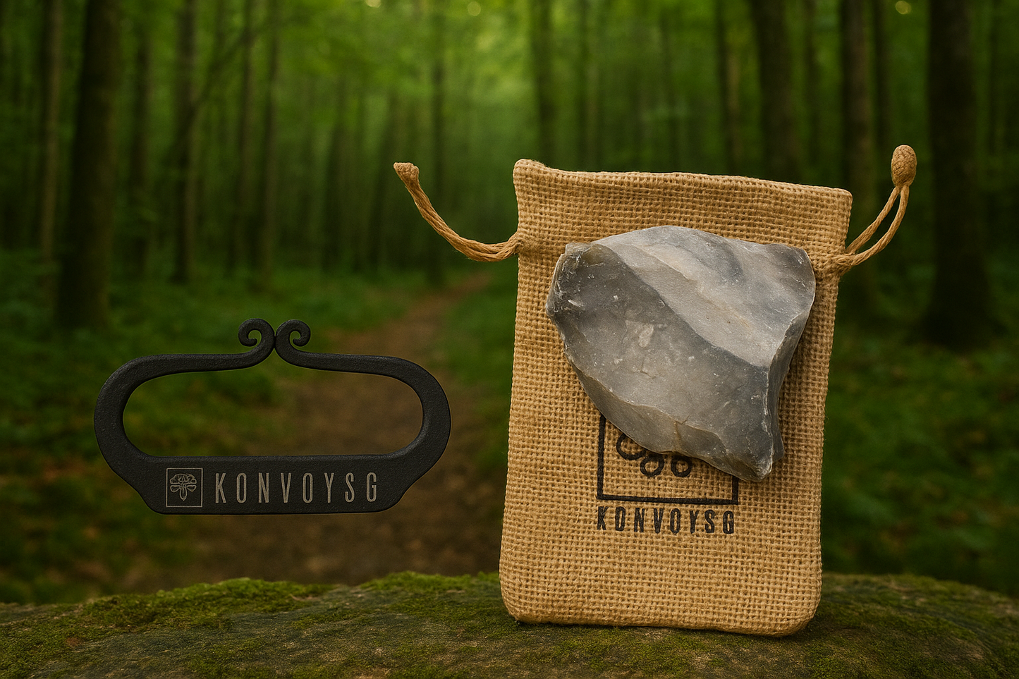 KonvoySG Hand-Forged Flint & Steel Fire Striker Kit – Carbon Steel with English Flint Stone & Jute Carry Bag – Traditional Bushcraft Survival Fire Starter for Camping & Emergency Use