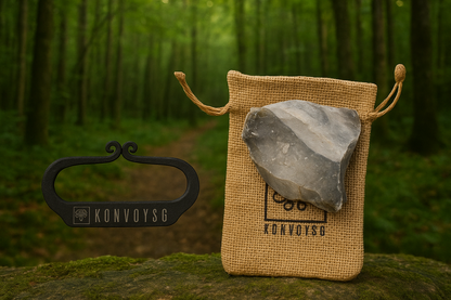 KonvoySG Hand-Forged Flint & Steel Fire Striker Kit – Carbon Steel with English Flint Stone & Jute Carry Bag – Traditional Bushcraft Survival Fire Starter for Camping & Emergency Use