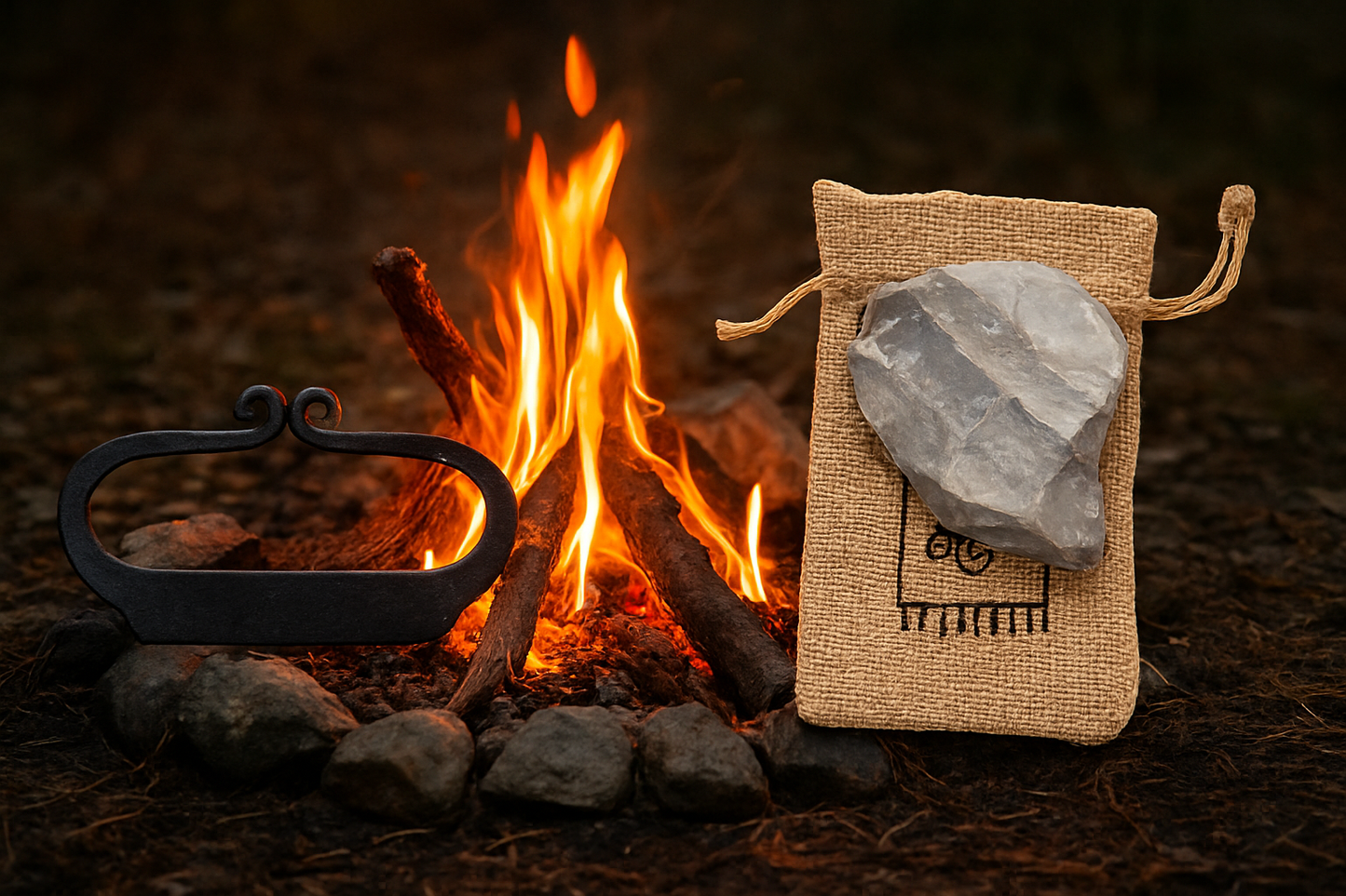 KonvoySG Hand-Forged Flint & Steel Fire Striker Kit – Carbon Steel with English Flint Stone & Jute Carry Bag – Traditional Bushcraft Survival Fire Starter for Camping & Emergency Use