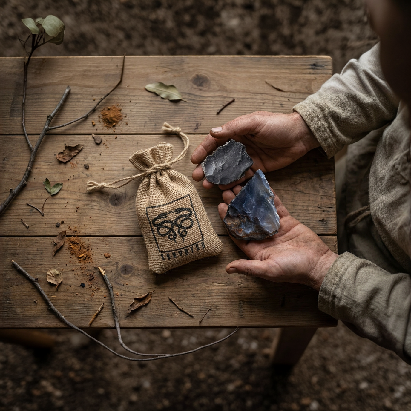 KonvoySG English Flint Stones & Tinder Jute Bag for Carbon Steel Striker | Bushcraft, Camping & Survival Fire Starting Kit