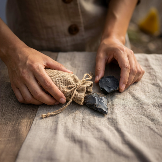 KonvoySG English Flint Stones & Tinder Jute Bag for Carbon Steel Striker | Bushcraft, Camping & Survival Fire Starting Kit