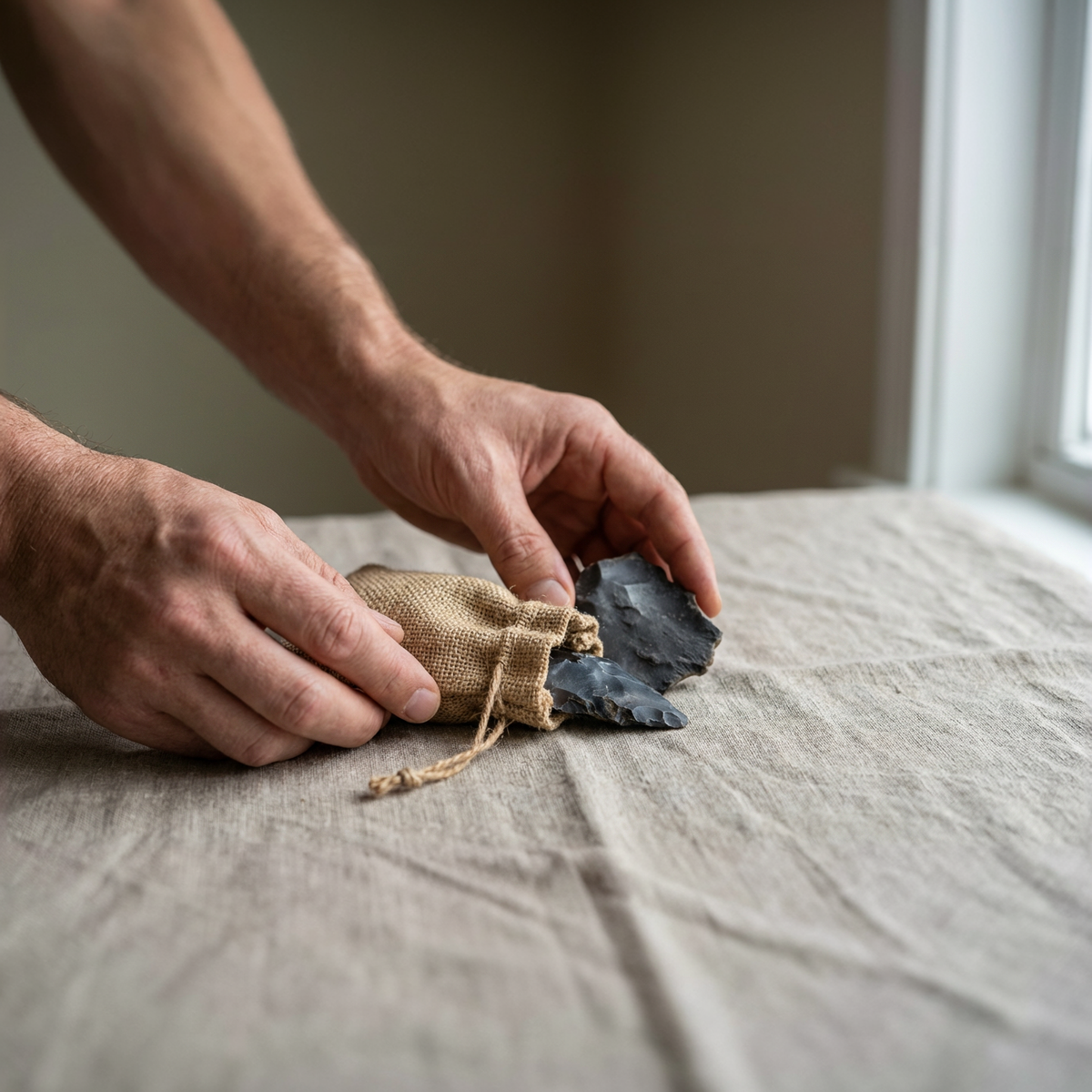Pierre à Silex Anglaise Authentique – Kit Allumage Feu Bushcraft Avec Sac Jute Amadou