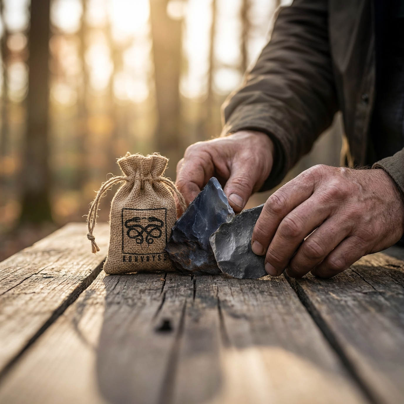 KonvoySG English Flint Stones & Tinder Jute Bag for Carbon Steel Striker | Bushcraft, Camping & Survival Fire Starting Kit