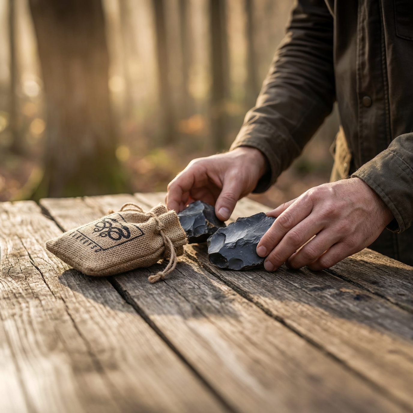 KonvoySG English Flint Stones & Tinder Jute Bag for Carbon Steel Striker | Bushcraft, Camping & Survival Fire Starting Kit