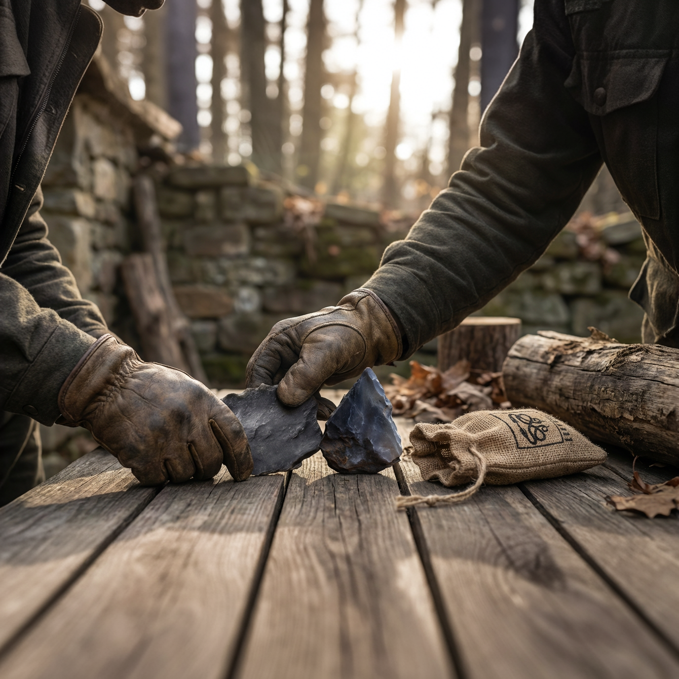 KonvoySG English Flint Stones & Tinder Jute Bag for Carbon Steel Striker | Bushcraft, Camping & Survival Fire Starting Kit