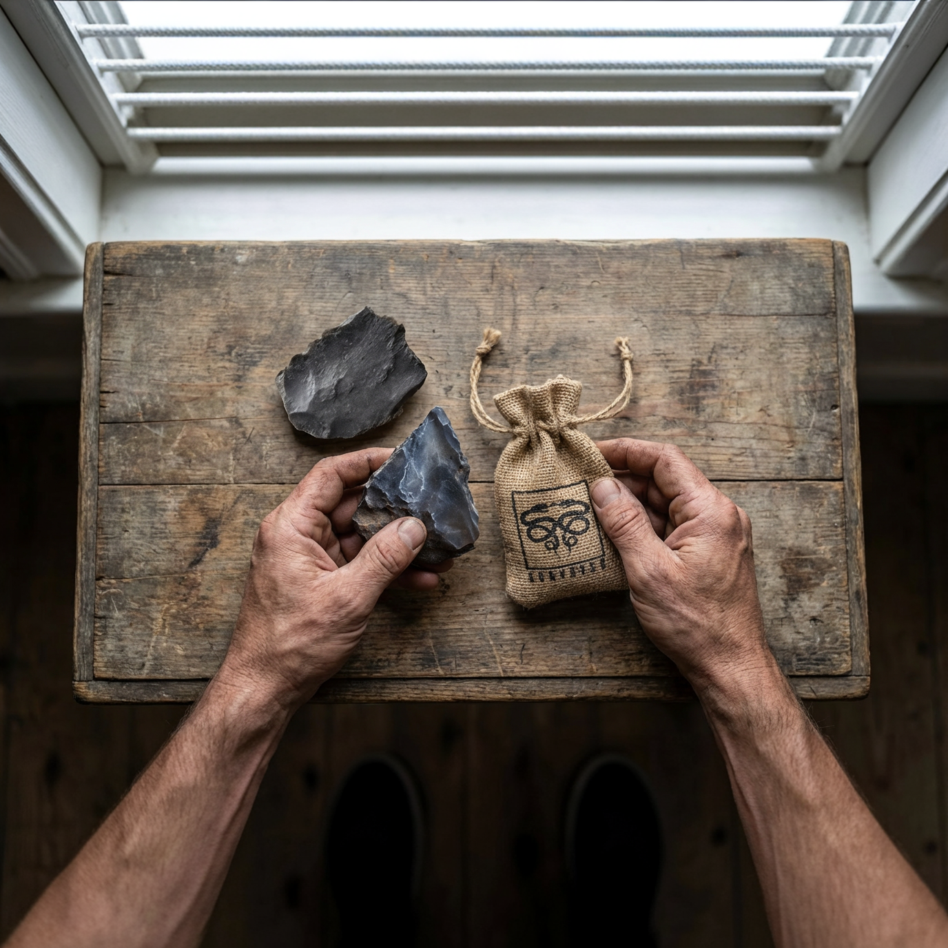 KonvoySG English Flint Stones & Tinder Jute Bag for Carbon Steel Striker | Bushcraft, Camping & Survival Fire Starting Kit