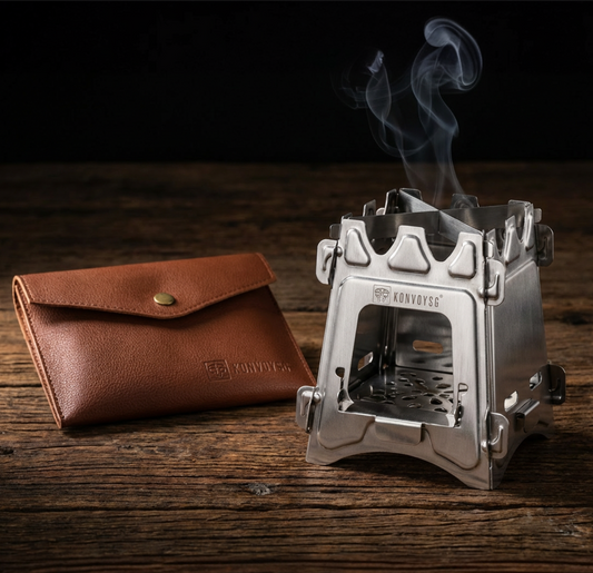 KonvoySG Wood-Burning Bushcraft Stove with Genuine Leather Pouch
