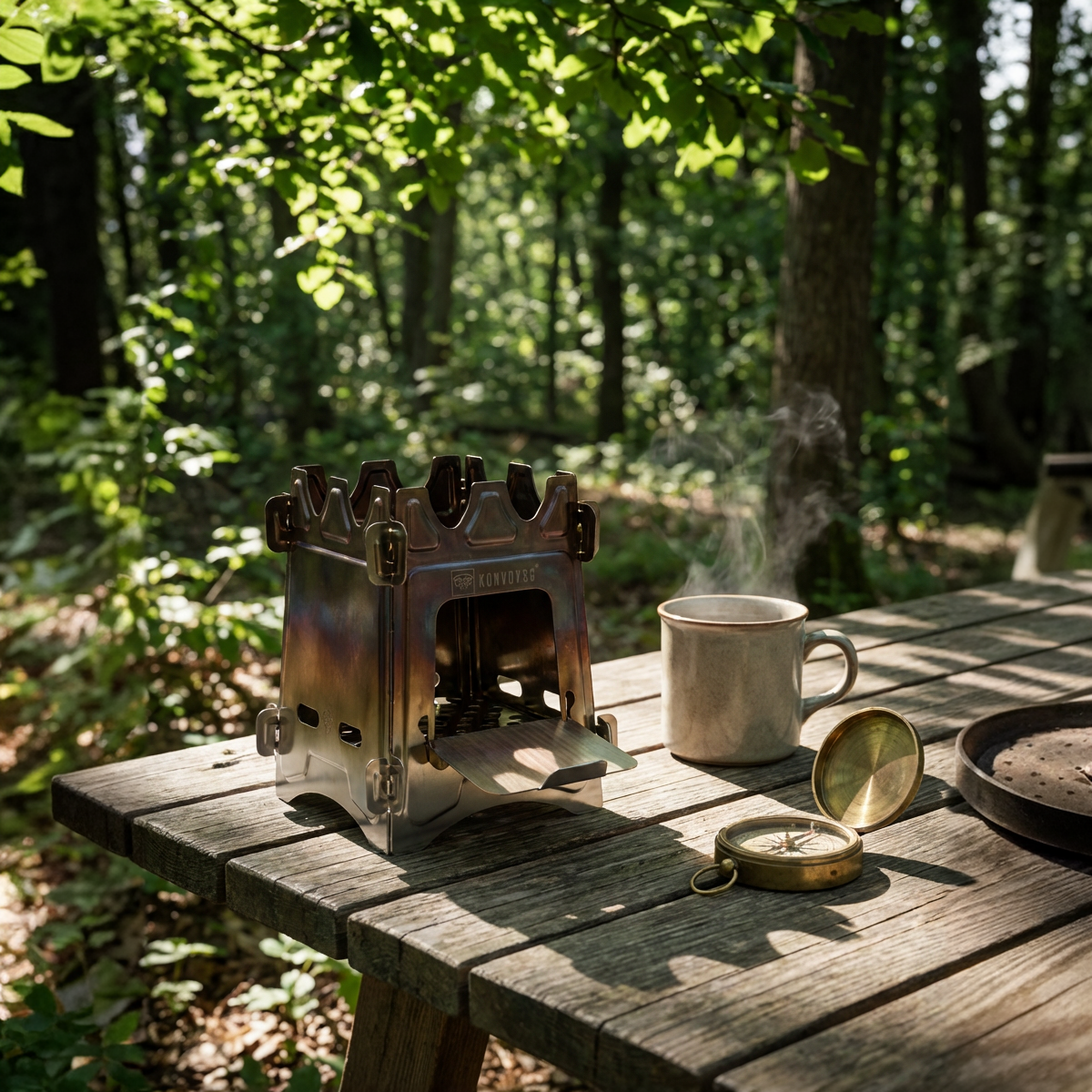 KonvoySG Wood-Burning Bushcraft Stove with Genuine Leather Pouch