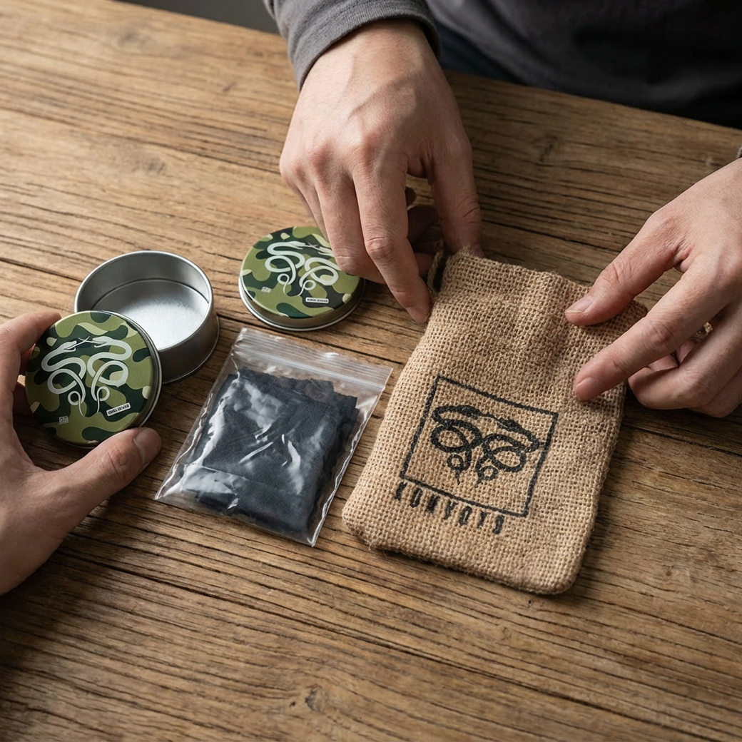 KonvoySG Heritage Tinder Kit | Dual Char Cloth  Metal Tins & Stamped Jute Bag - UK Only