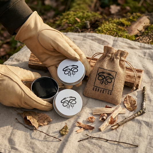 KonvoySG Heritage Tinder Kit | Dual Char Cloth Aluminium Tins & Stamped Jute Bag - UK Only