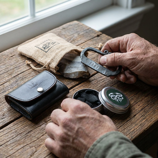 Fire Starting Leather Gift Kit - Obsidian Black