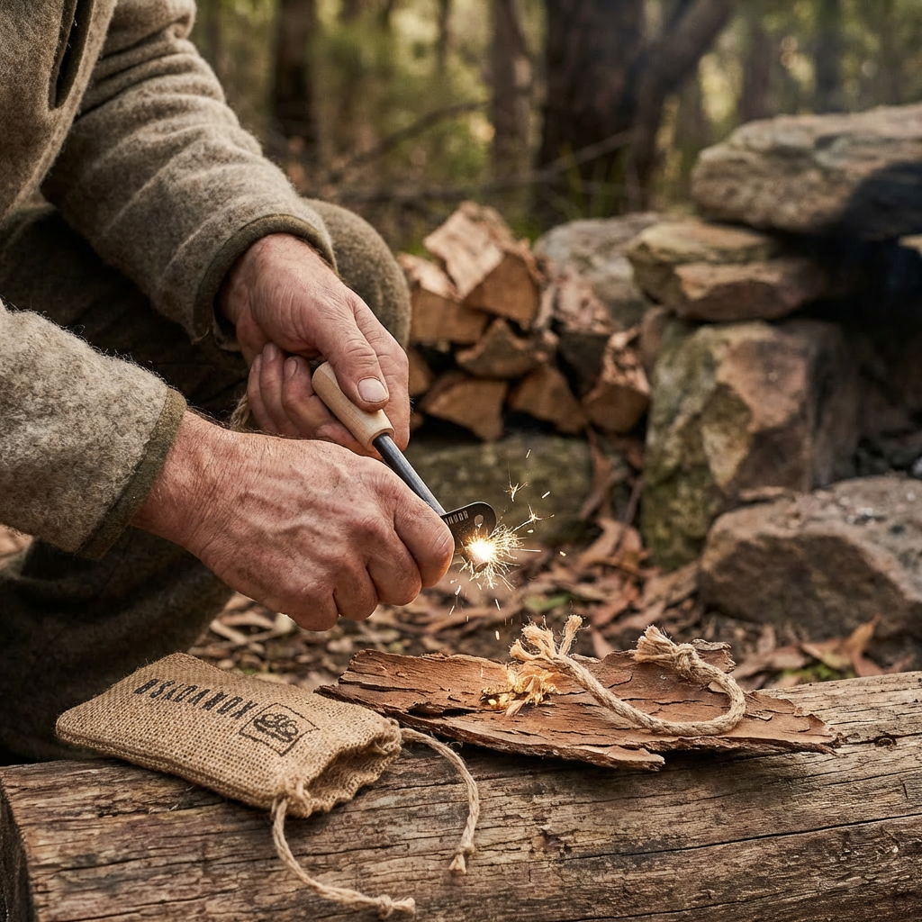 KonvoySG Heritage Ferocium Steel Rod, Multi Tool Striker & Tinder Waxed Hemp Rope