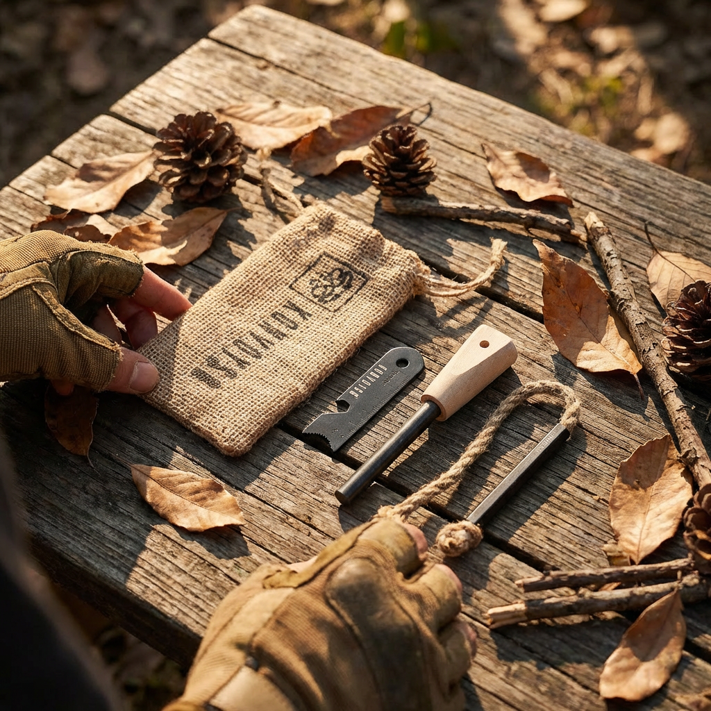 KonvoySG Heritage Ferocium Steel Rod, Multi Tool Striker & Tinder Waxed Hemp Rope