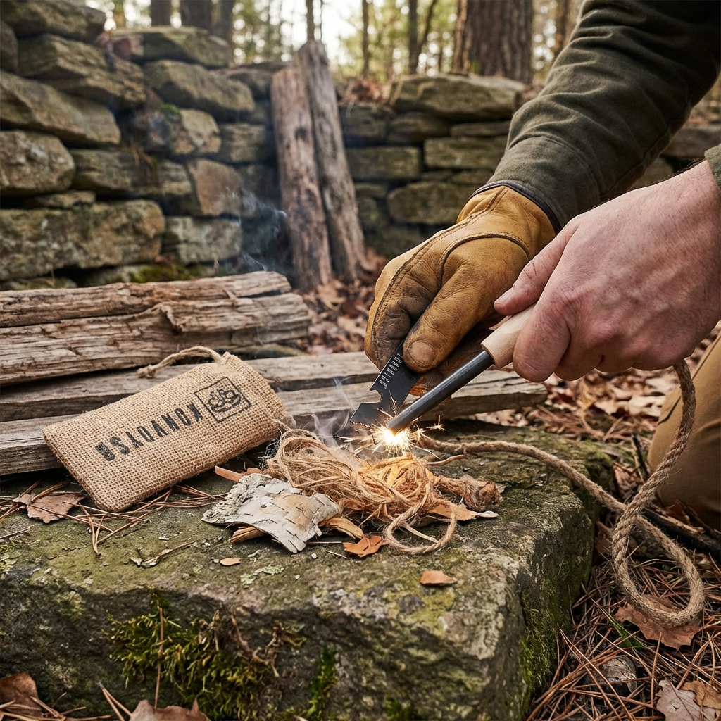 KonvoySG Heritage Ferocium Steel Rod, Multi Tool Striker & Tinder Waxed Hemp Rope