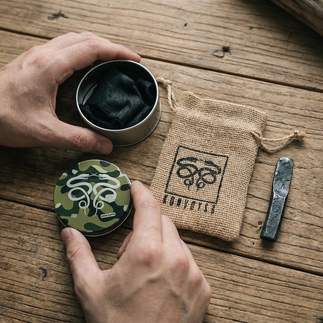KonvoySG Heritage Tinder Kit | Dual Char Cloth  Metal Tins & Stamped Jute Bag - UK Only