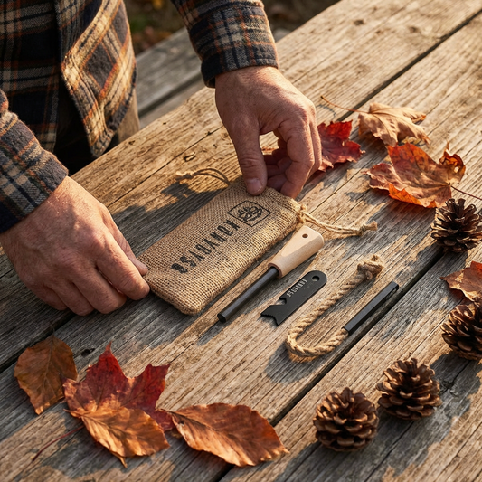 KonvoySG Heritage Ferocium Steel Rod, Multi Tool Striker & Tinder Waxed Hemp Rope